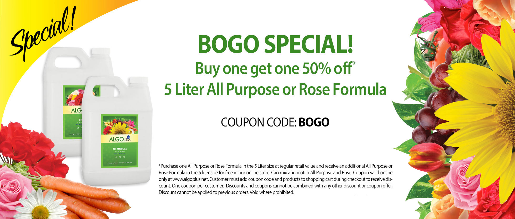 BOGO Special! Buy one get one 50% off - All Purpose and Rose 5 Liter size